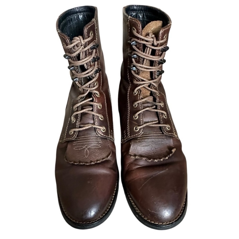 Ariat Heritage Lacer Boots Brown Leather Riding Lace Up Fringe 8.5 - Picture 4 of 16